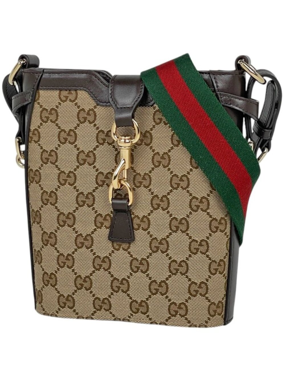 Gucci Shoulder Bag Mini Bucket GG Pattern Web Canvas Beige Brown